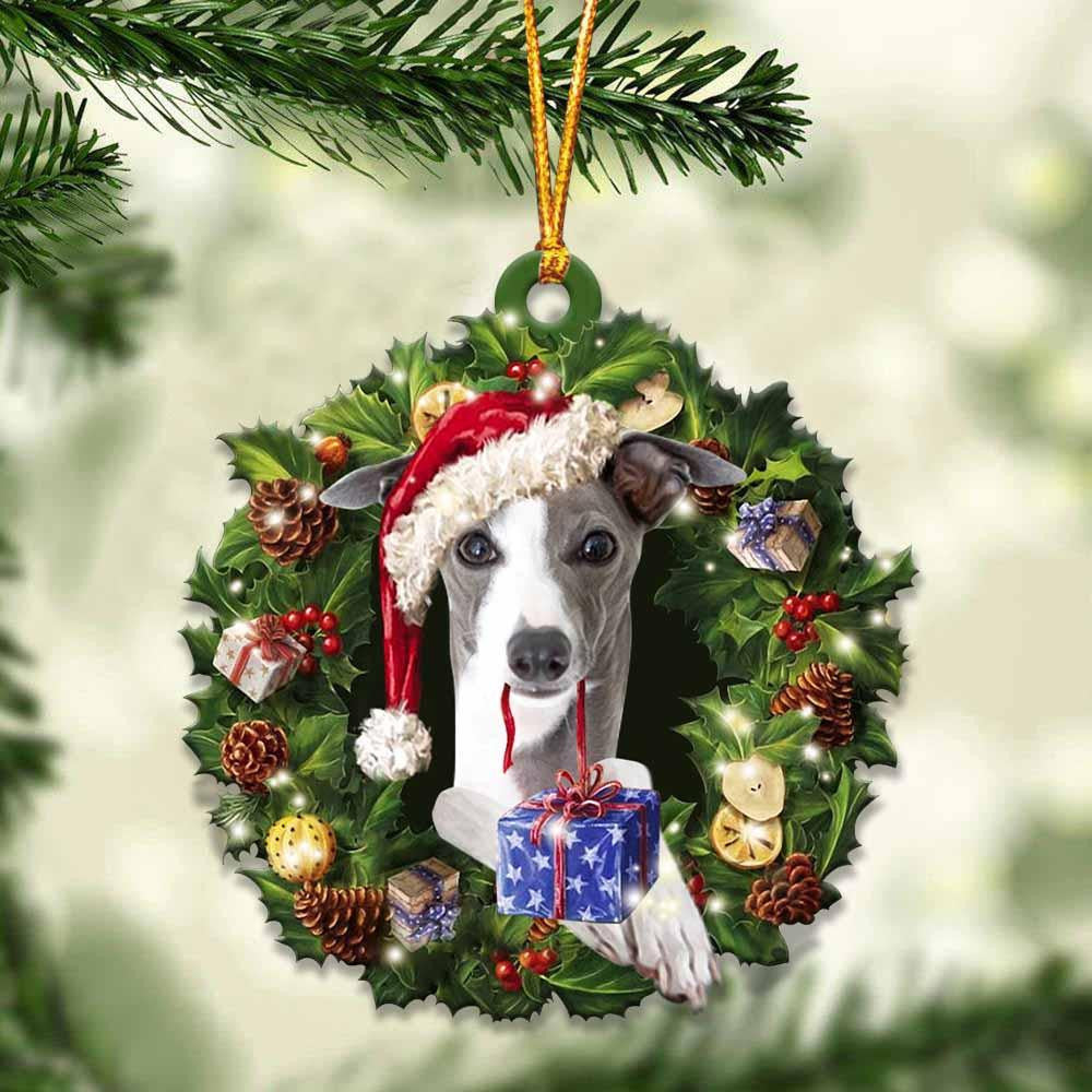 Greyhound and Christmas Wreath Ornament gift for Greyhound lover ornament OO3981