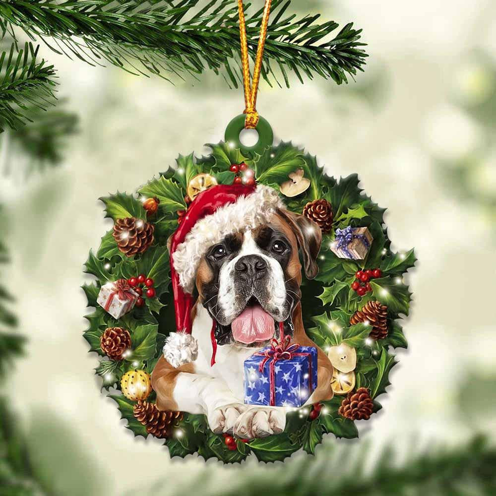 Boxer and Christmas Wreath Ornament gift for Boxer lover ornament OO4008