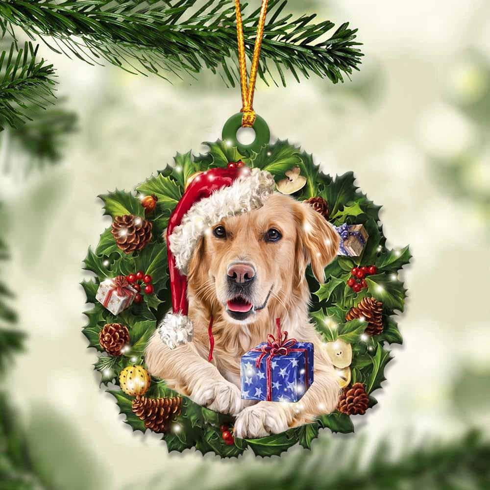 Golden Retriever and Christmas Wreath Ornament gift for Golden Retriever lover ornament OO4004