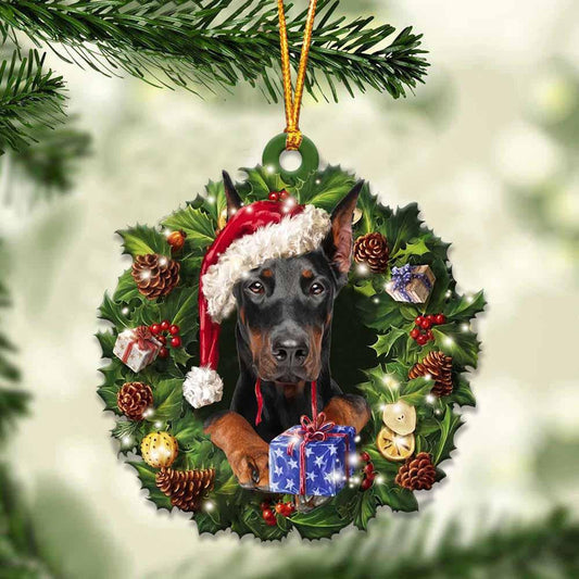 Dobermann and Christmas Wreath Ornament gift for Dobermann lover ornament OO4010