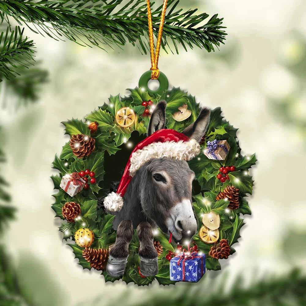 Donkey and Christmas Wreath Ornament gift for Donkey lover ornament OO3999