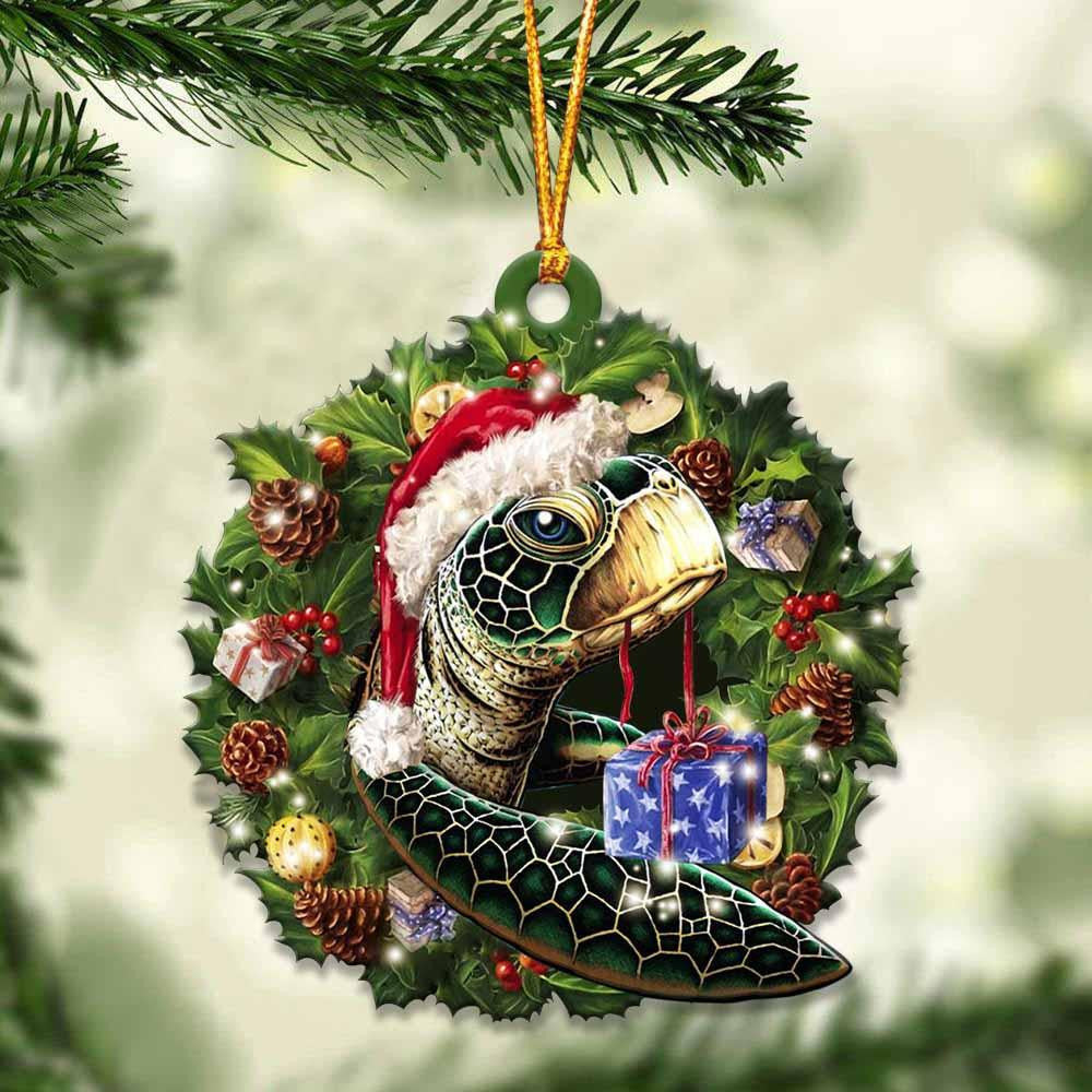 Turtle and Christmas Wreath Ornament gift for Turtle lover ornament OO4000