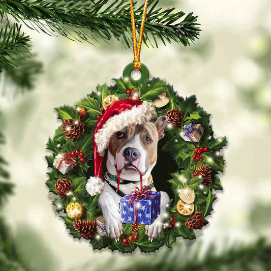 Pitbull and Christmas Wreath Ornament gift for Pitbull lover ornament cus SO1281