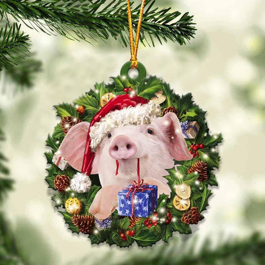 Pig and Christmas Wreath Ornament gift for Pig lover ornament OO4005