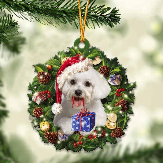 Maltese and Christmas Wreath Ornament gift for Maltese lover ornament OO4001