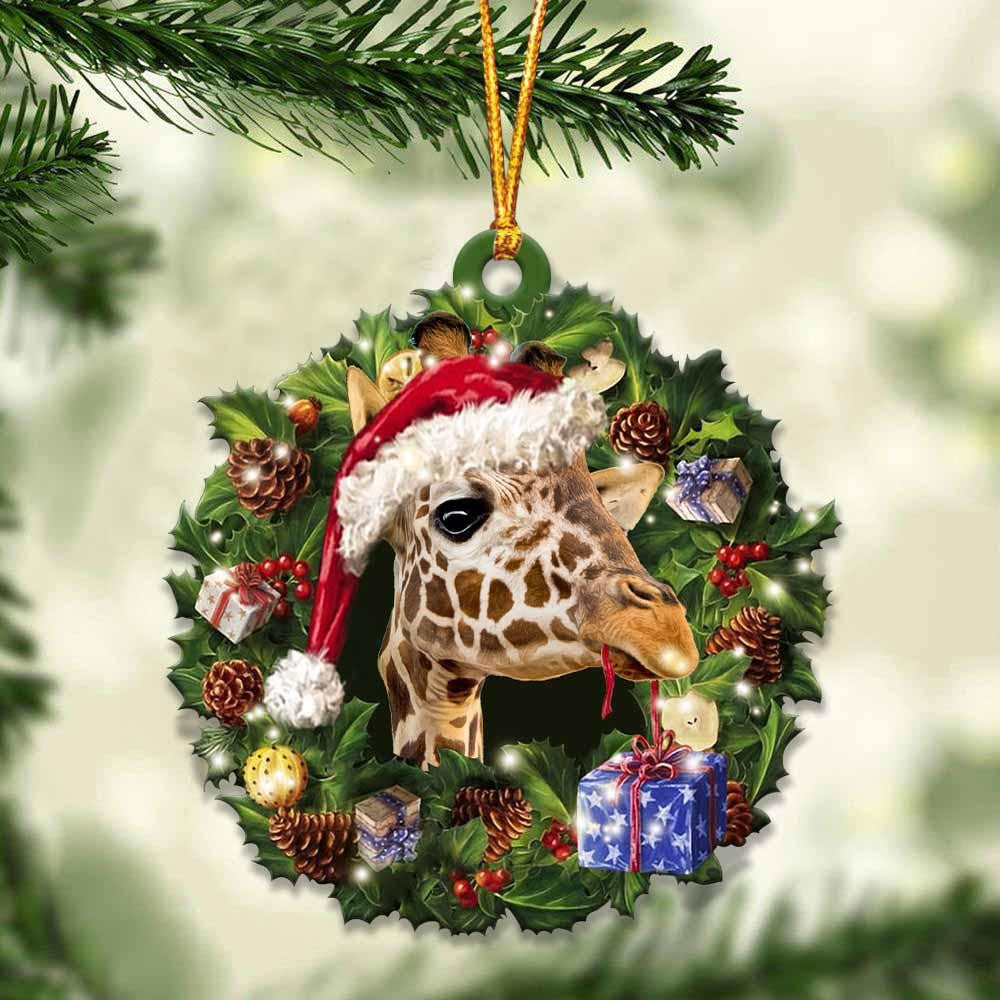 Giraffe and Christmas Wreath Ornament gift for Giraffe lover ornament OO3995