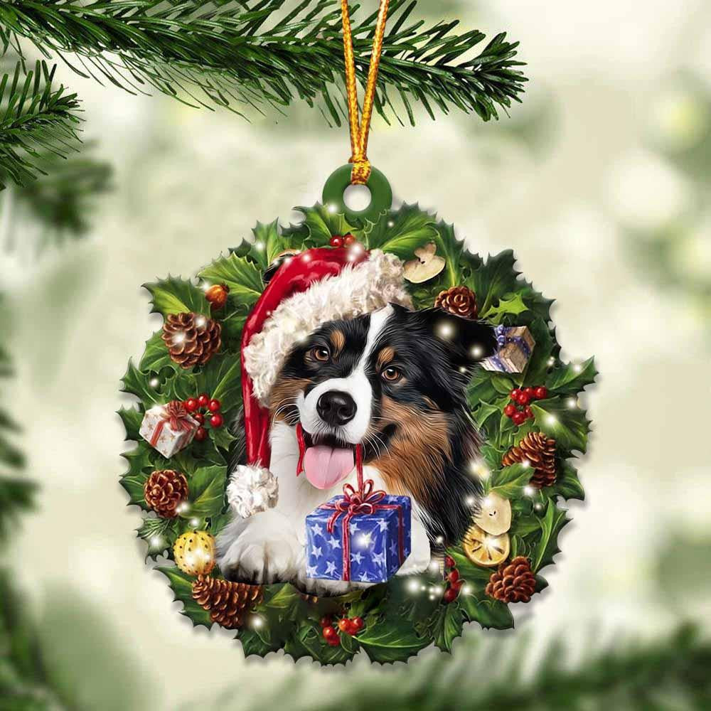 Australian Shepherd and Christmas Wreath Ornament gift for Australian Shepherd lover ornament OO3993