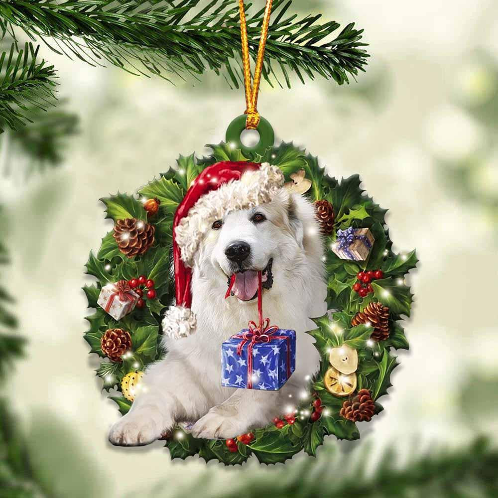 Great Pyrenees and Christmas Wreath Ornament gift for Great Pyrenees lover ornament OO3967