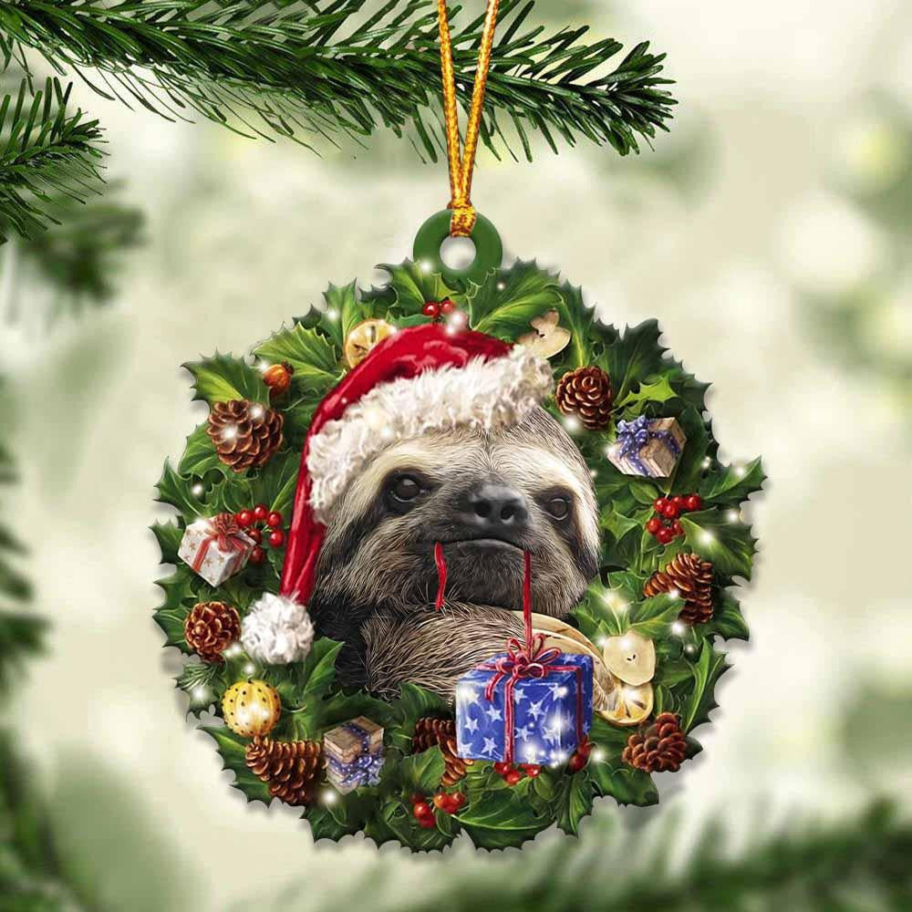 Sloth and Christmas Wreath Ornament gift for Sloth lover ornament OO3975