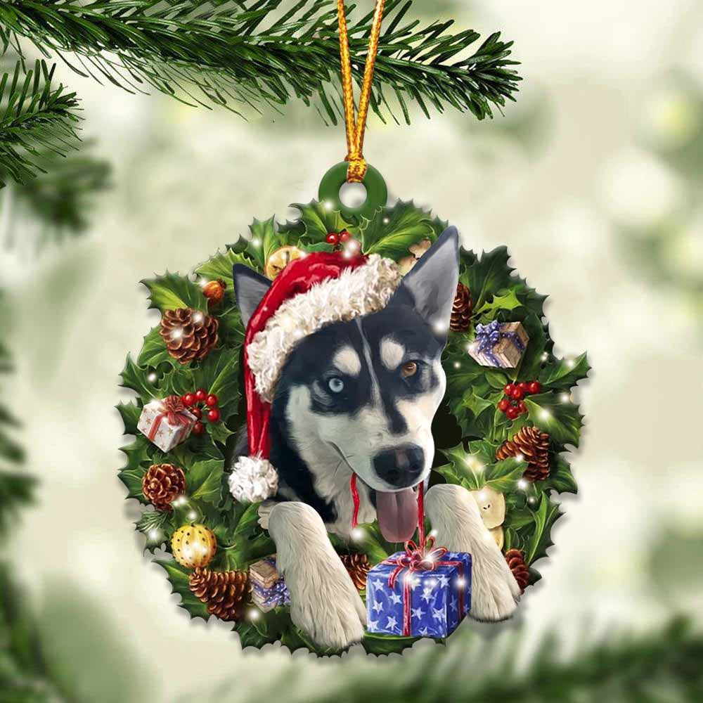 Husky and Christmas Wreath Ornament gift for Husky lover ornament cus OO3984