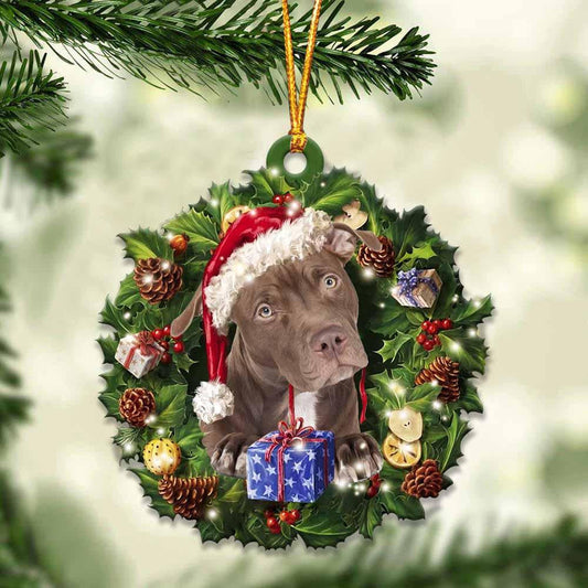 Pitbull and Christmas Wreath Ornament gift for Pitbull lover ornament OO3963