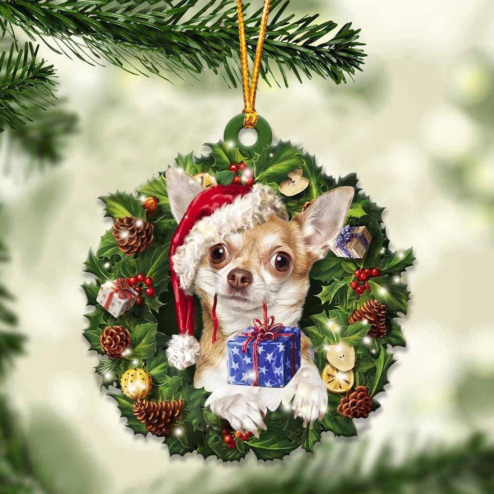 Chihuahua and Christmas Wreath Ornament gift for Chihuahua lover ornament OO3965