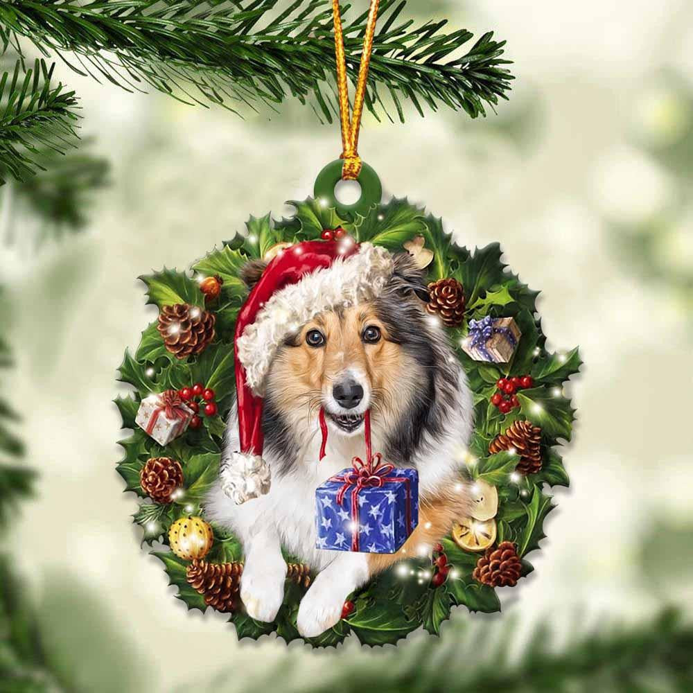 Sheltie and Christmas Wreath Ornament gift for Sheltie lover ornament OO3985