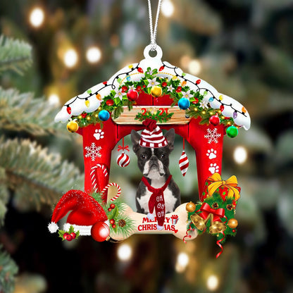 Boston terrier Christmas House Custom Shaped Two Sided Ornament OO3946