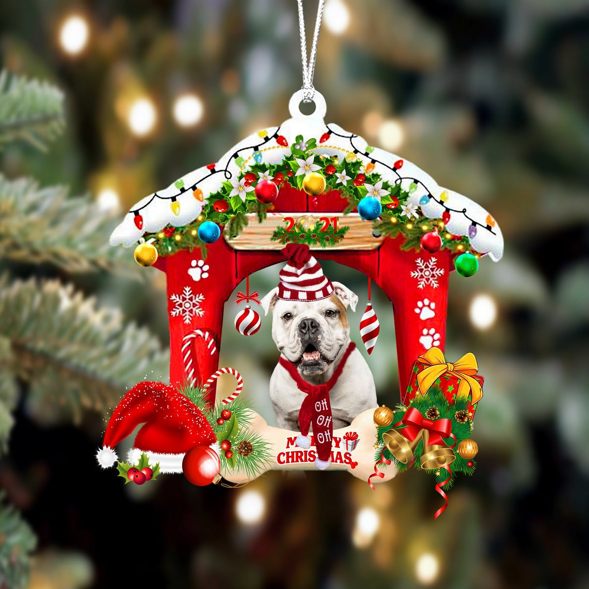 American Bulldog Christmas House Custom Shaped Two Sided Ornament OO3920