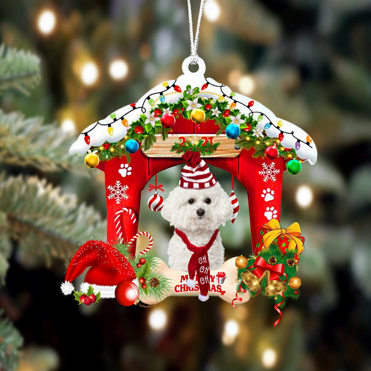 Bichon Frise Christmas House Custom Shaped Two Sided Ornament OO3926