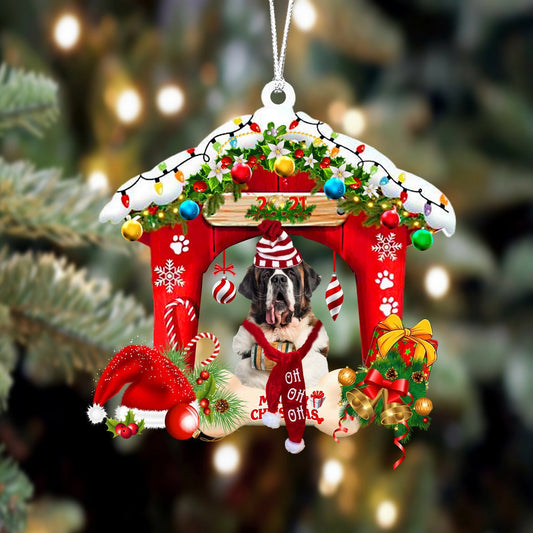 St Bernard Christmas House Custom Shaped Two Sided Ornament OO3961