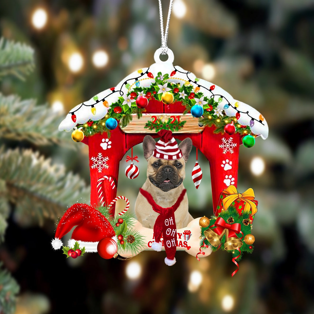 French Bulldog Christmas House Custom Shaped Two Sided Ornament OO3955