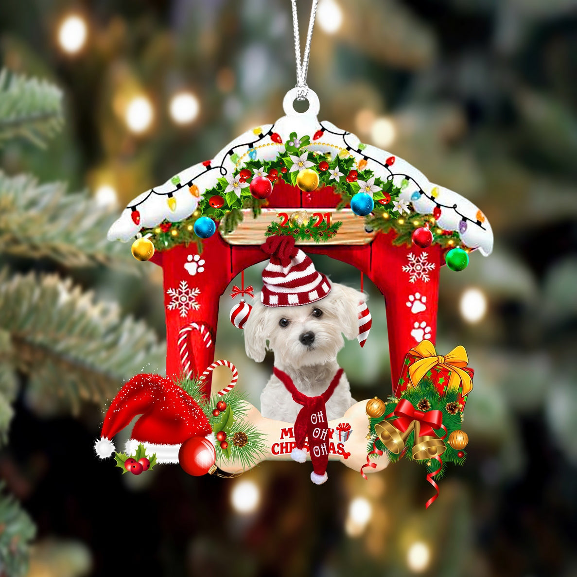 Maltese Christmas House Custom Shaped Two Sided Ornament OO3956