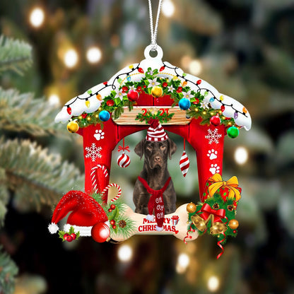 Chocolate Labrador Christmas House Custom Shaped Two Sided Ornament OO3918