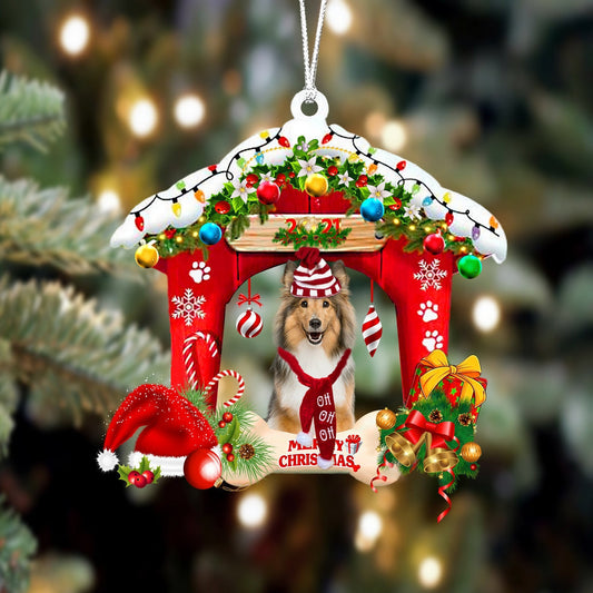 Shetland Sheepdog Christmas House Custom Shaped Two Sided Ornament OO3950