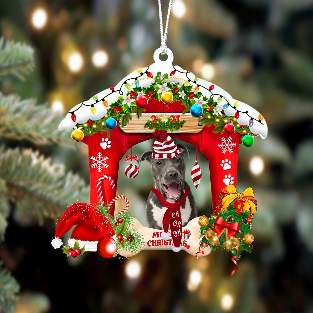 Staffordshire Bull Terrier Christmas House Custom Shaped Two Sided Ornament OO3953