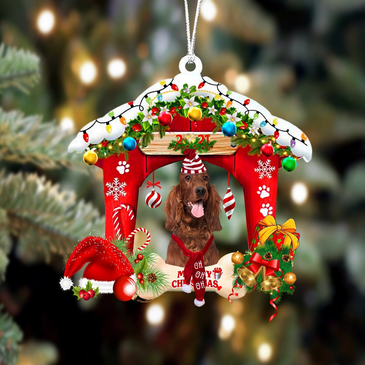 Irish Setter Christmas House Custom Shaped Two Sided Ornament OO3951