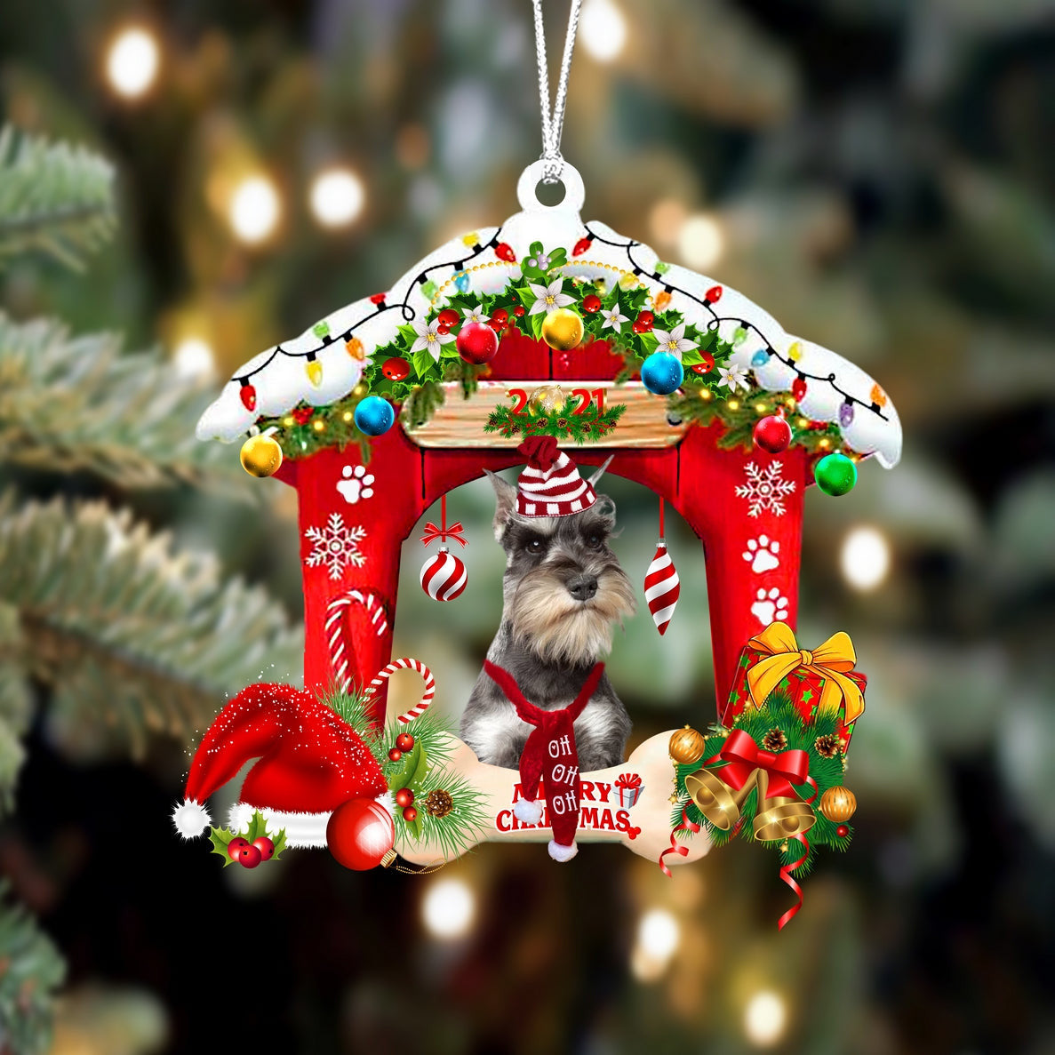 Schnauzer Christmas House Custom Shaped Two Sided Ornament OO3949