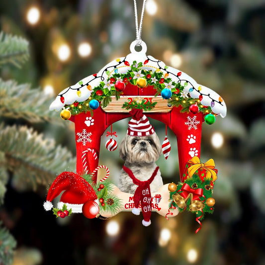 Shih Tzu Christmas House Custom Shaped Two Sided Ornament OO3942