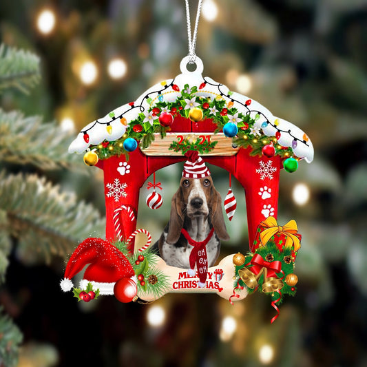 Basset Hound Christmas House Custom Shaped Two Sided Ornament OO3943