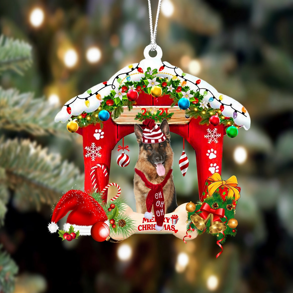 German shepherd Christmas House Custom Shaped Two Sided Ornament OO3952