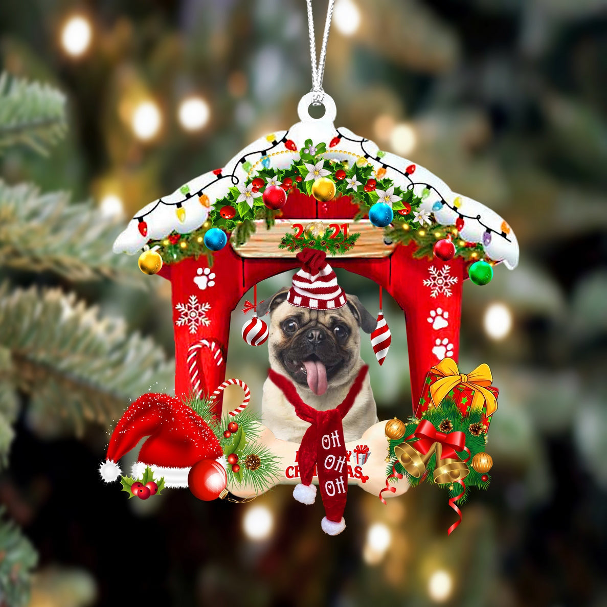 Pug Christmas House Custom Shaped Two Sided Ornament OO3916