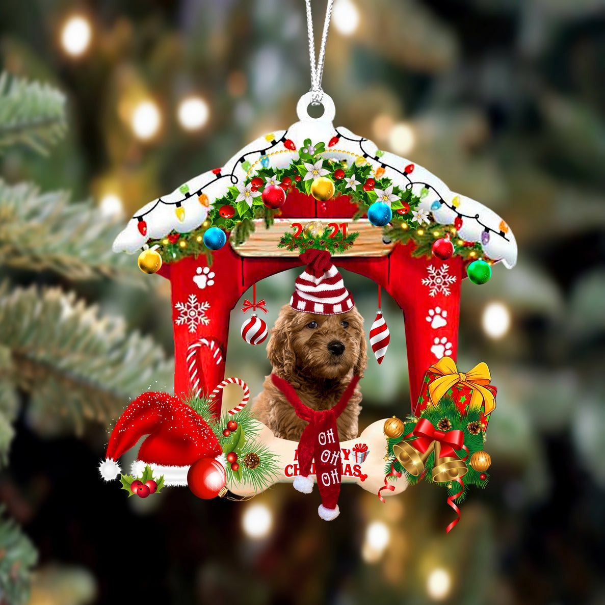 Goldendoodle Christmas House Custom Shaped Two Sided Ornament OO3948