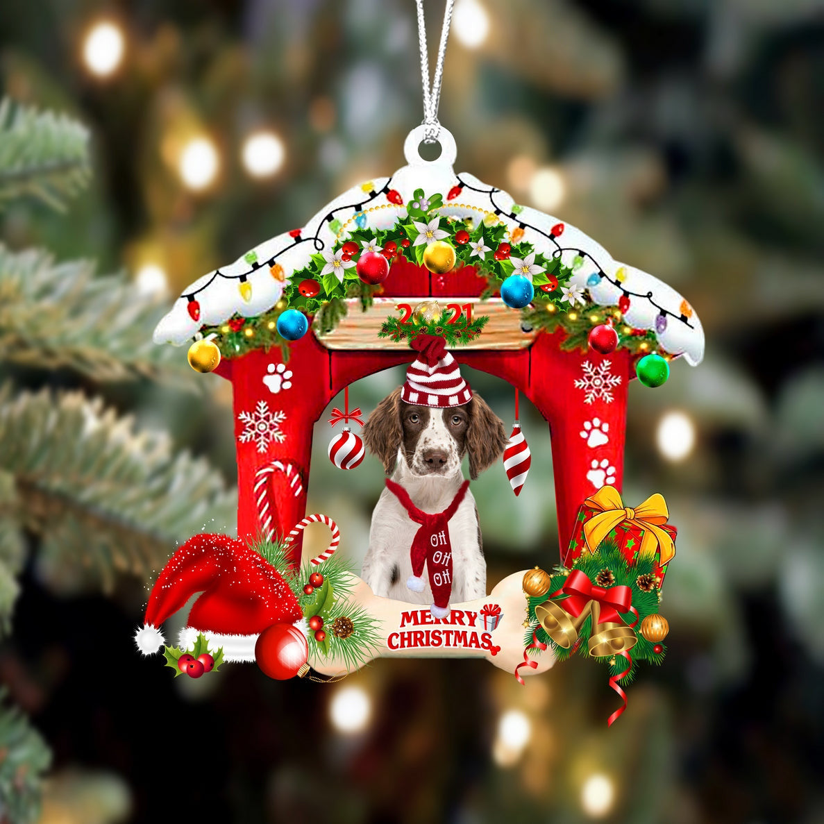 English Springer Spaniel Christmas House Custom Shaped Two Sided Ornament OO3925