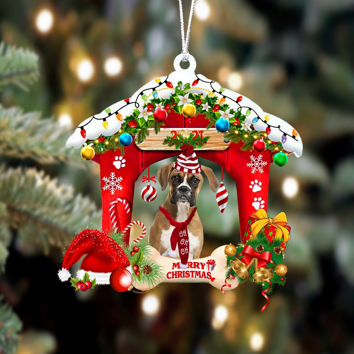 Boxer Christmas House Custom Shaped Two Sided Ornament OO3919