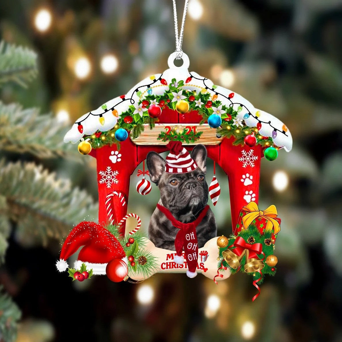 French Bulldog Christmas House Custom Shaped Two Sided Ornament OO3955