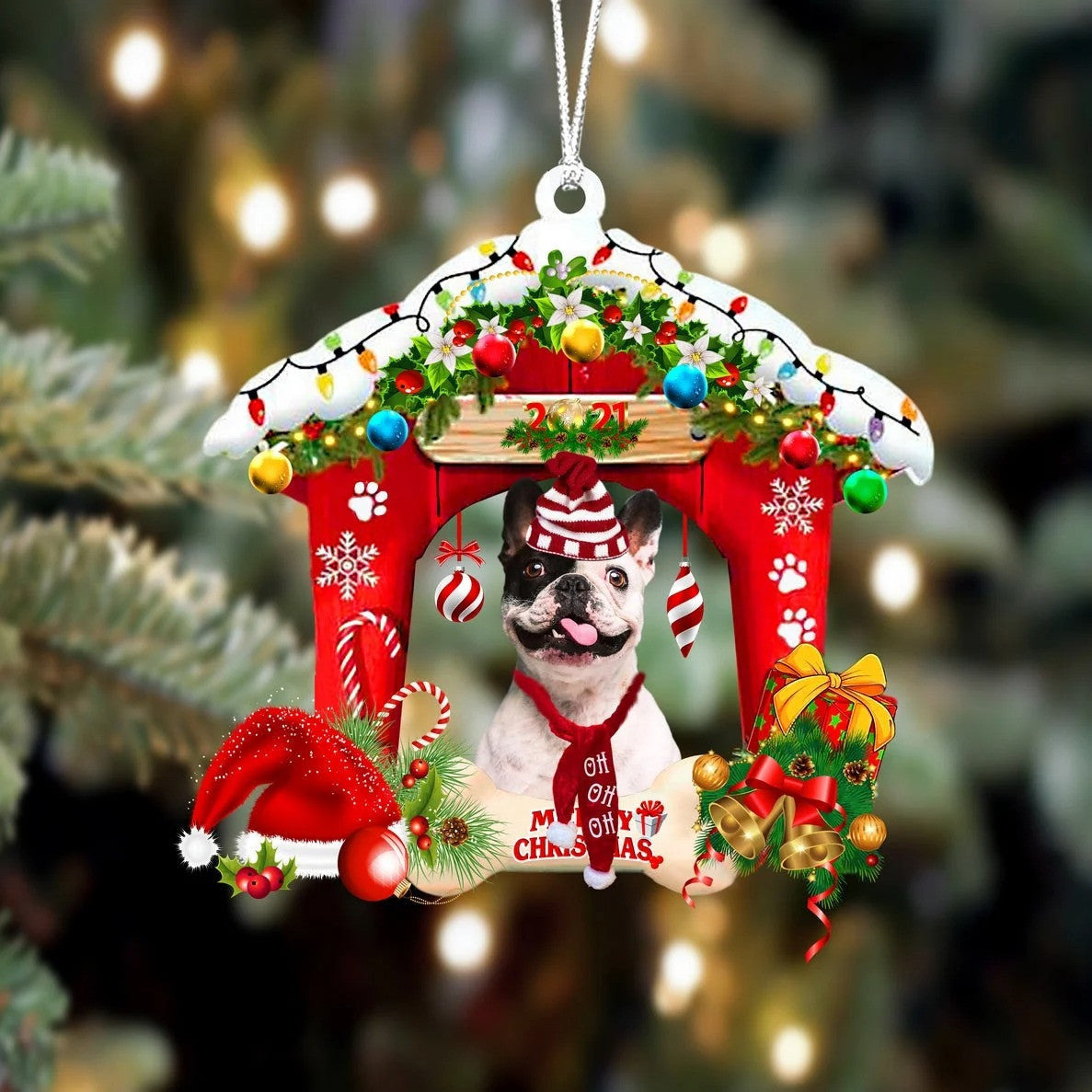 French Bulldog Christmas House Custom Shaped Two Sided Ornament OO3955