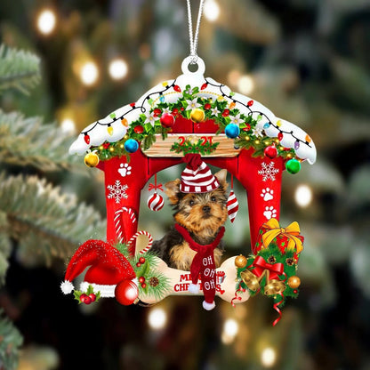 Yorkshire Terrier Christmas House Custom Shaped Two Sided Ornament OO3914