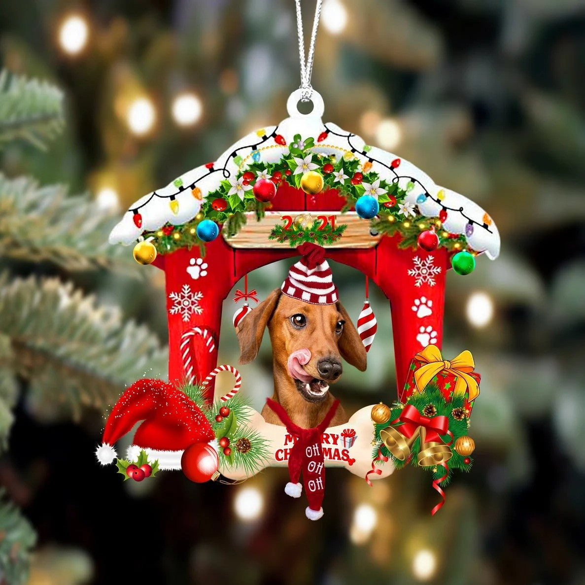 Dachshund Christmas House Custom Shaped Two Sided Ornament OO3945