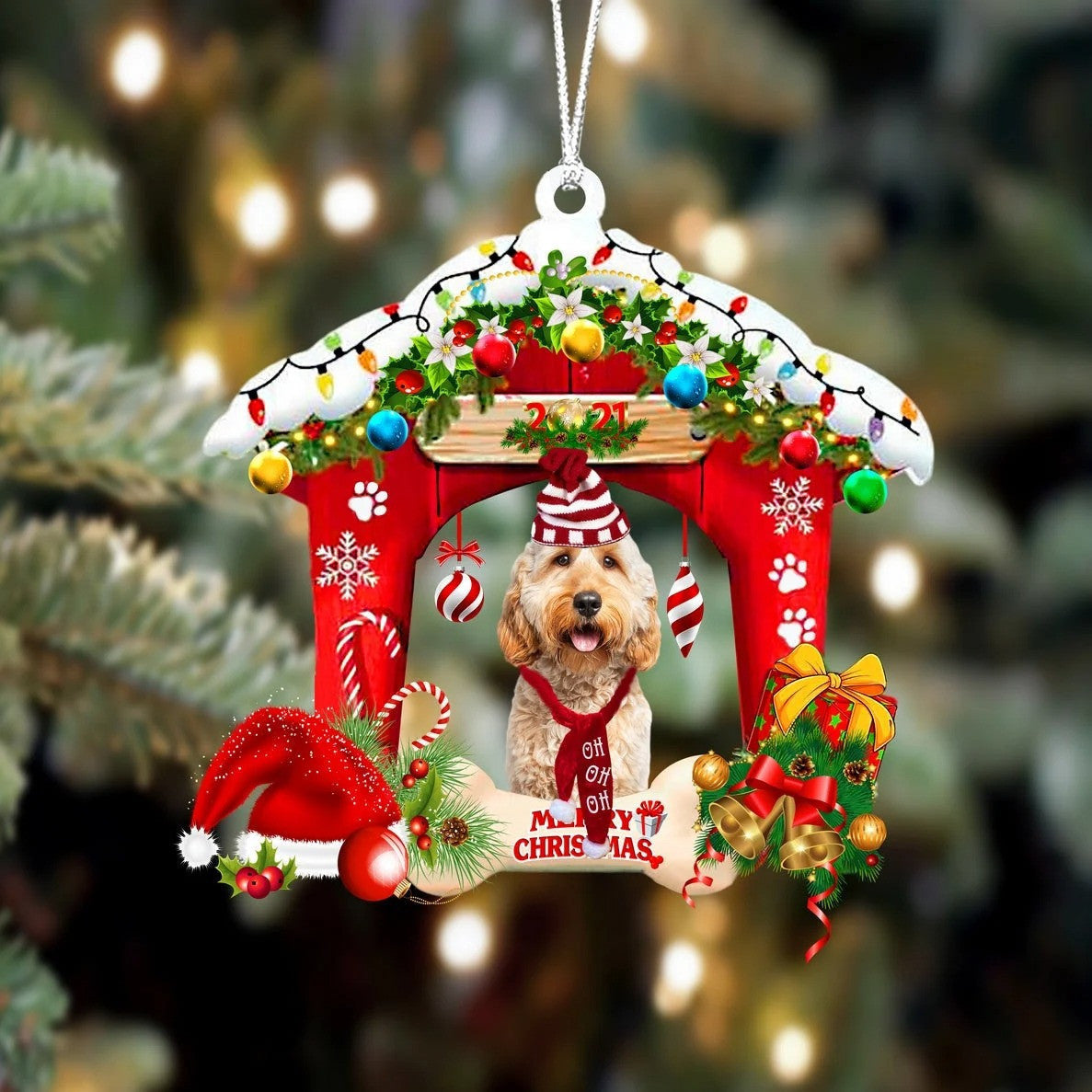 Goldendoodle Christmas House Custom Shaped Two Sided Ornament OO3948