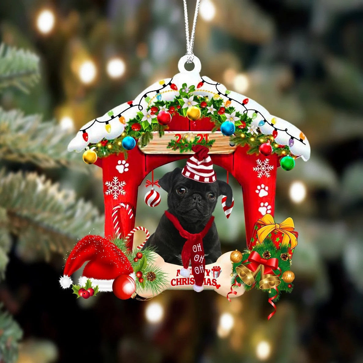 Pug Christmas House Custom Shaped Two Sided Ornament OO3916