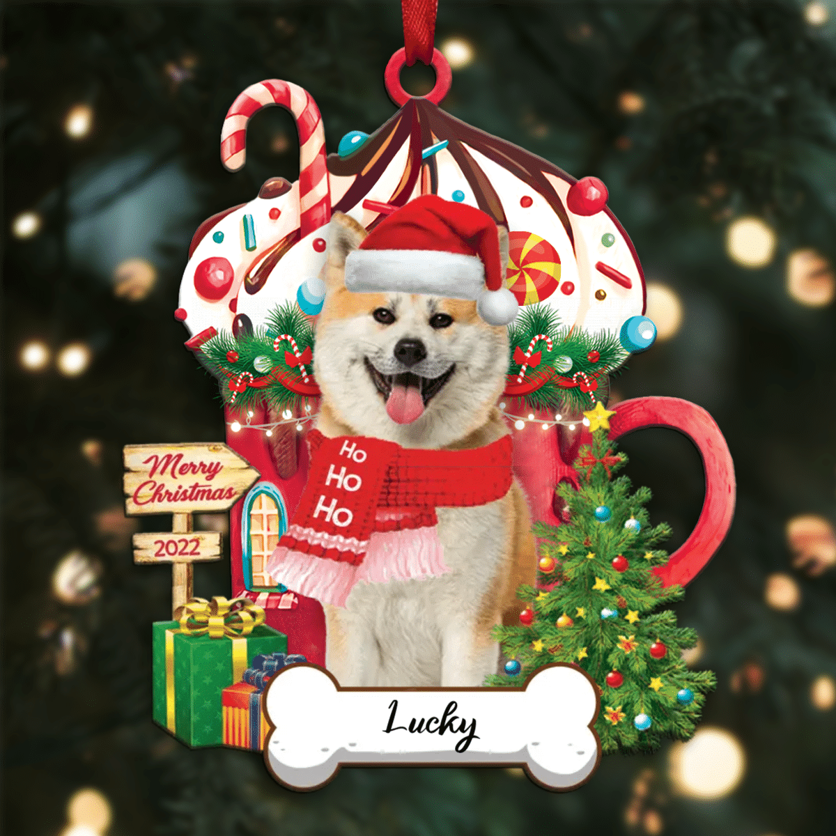 Personalized Ho Ho Ho Akita Dog Christmas Ornament for Christmas Tree Decor OO3911