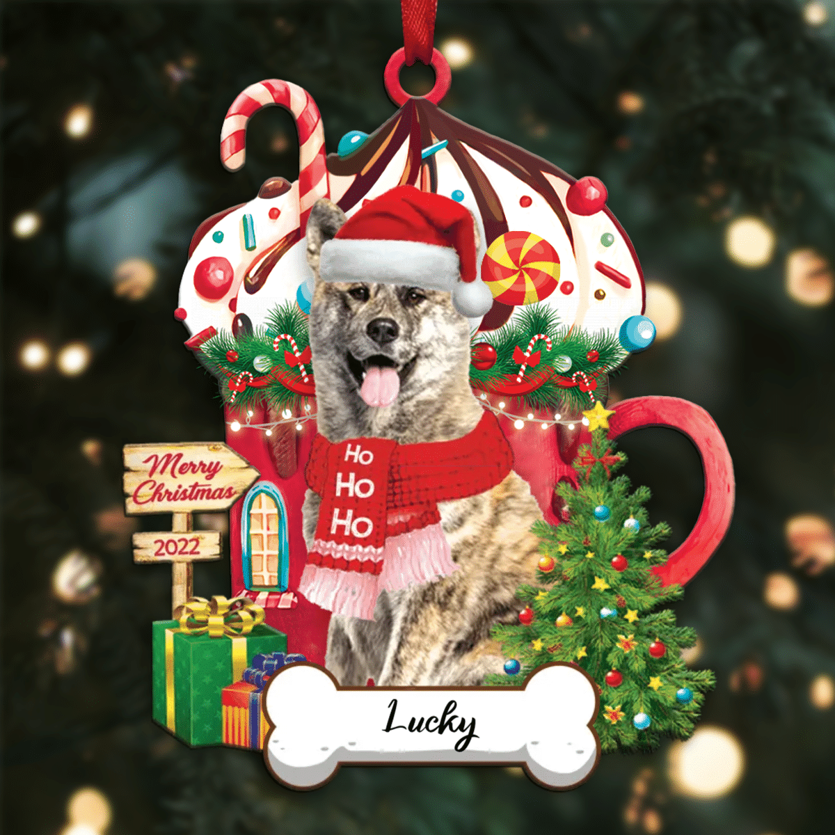 Personalized Ho Ho Ho Akita Dog Christmas Ornament for Christmas Tree Decor OO3911