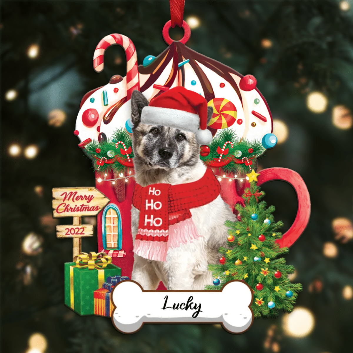 Personalized Ho Ho Ho Akita Dog Christmas Ornament for Christmas Tree Decor OO3911