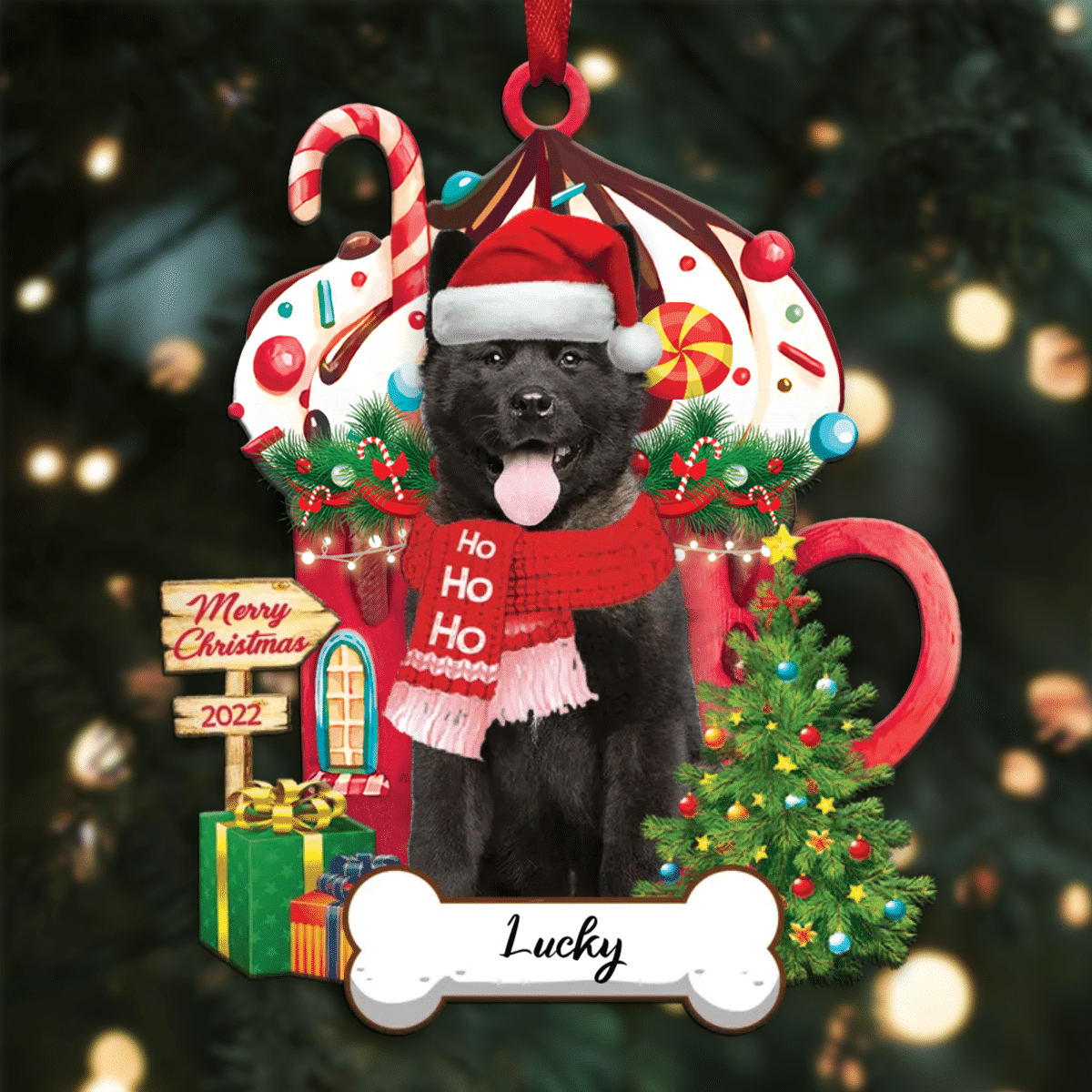 Personalized Ho Ho Ho Akita Dog Christmas Ornament for Christmas Tree Decor OO3911