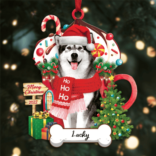 Personalized Ho Ho Ho Alaskan Dog Christmas Ornament for Christmas Tree Decor OO3910