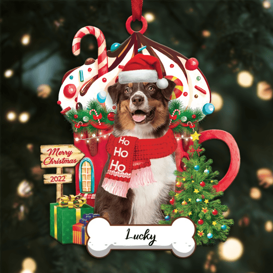 Personalized Ho Ho Ho Australian Shepherd Dog Christmas Ornament for Dog Lovers OO3908