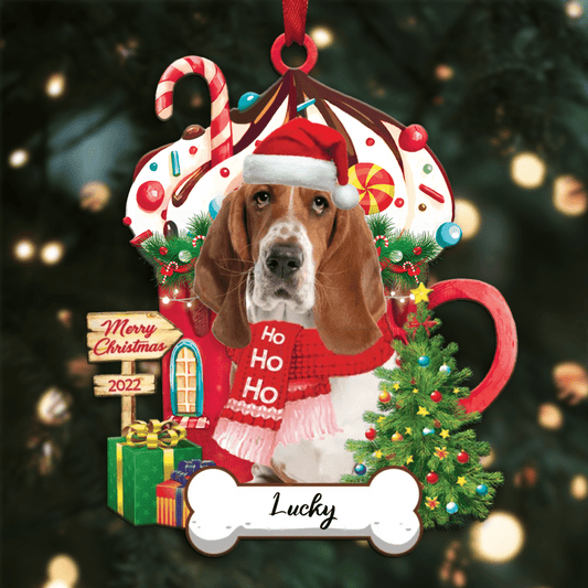 Personalized Ho Ho Ho Basset Hound Dog Christmas Ornament for Christmas Tree Decor OO3907