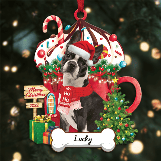 Personalized Ho Ho Ho Boston Terrier Dog Christmas Ornament for Christmas Tree Decor OO3901