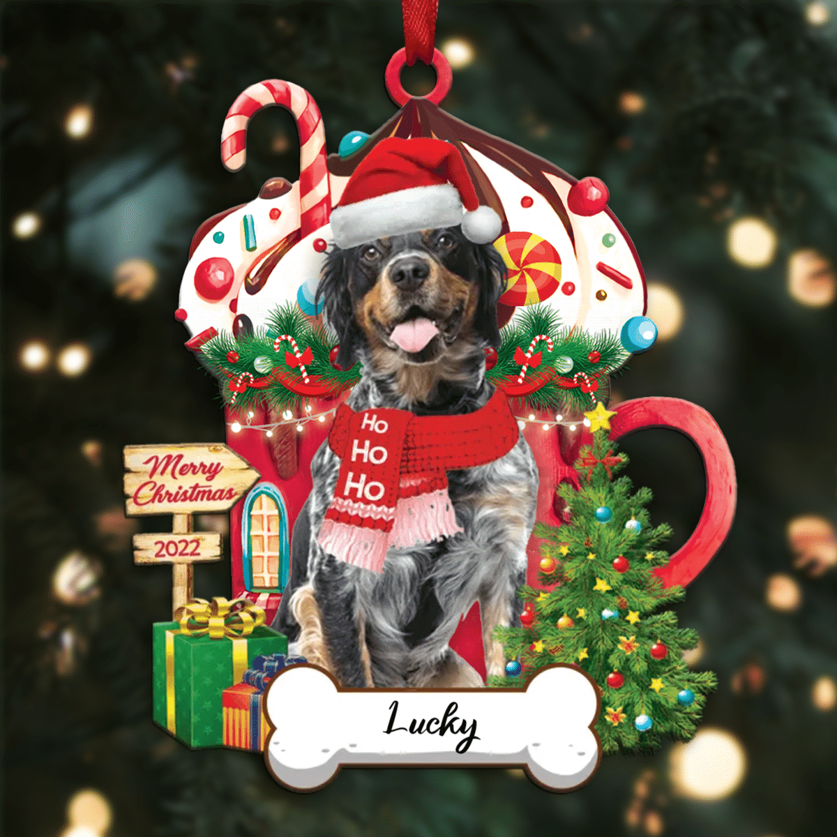 Personalized Ho Ho Ho Brittany Dog Christmas Ornament for Christmas Tree Decor SO1279